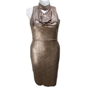 Cachet Size 8 Rose Gold Cut-Out Cowl Neck Sleeveless Cocktail Dress #D65